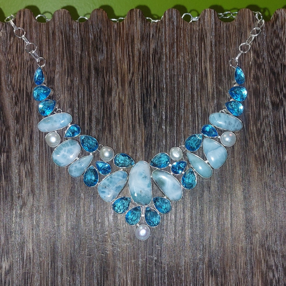 GIGANTIC Larimar and Topaz Statement Necklace